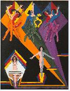 Ernst Ludwig Kirchner Dancing girls in colourful rays oil